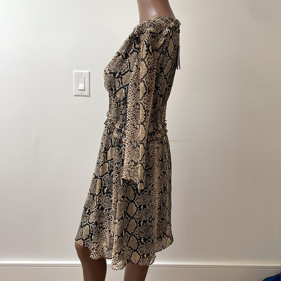 Suncoo Paris Dress Snake Animal Print Longsleeve Wrap Ruffled Sheer Large New - Picture 7 of 12